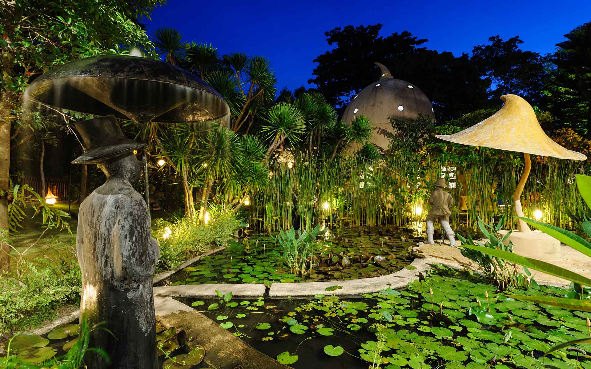 Pond at night - THE VILLA SANUR | Magical 4+ Bedroom Accommodation for ...